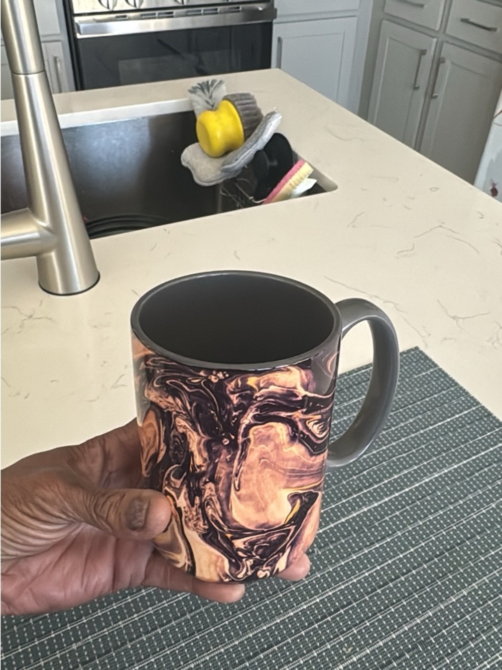 Marble Swirl Ceramic Mug in Black and Peach